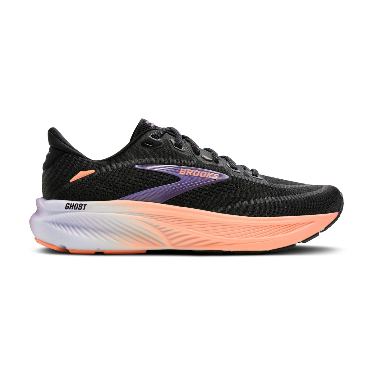 Women's Brooks Ghost 18 Black / Mulled Grape / Peach lateral