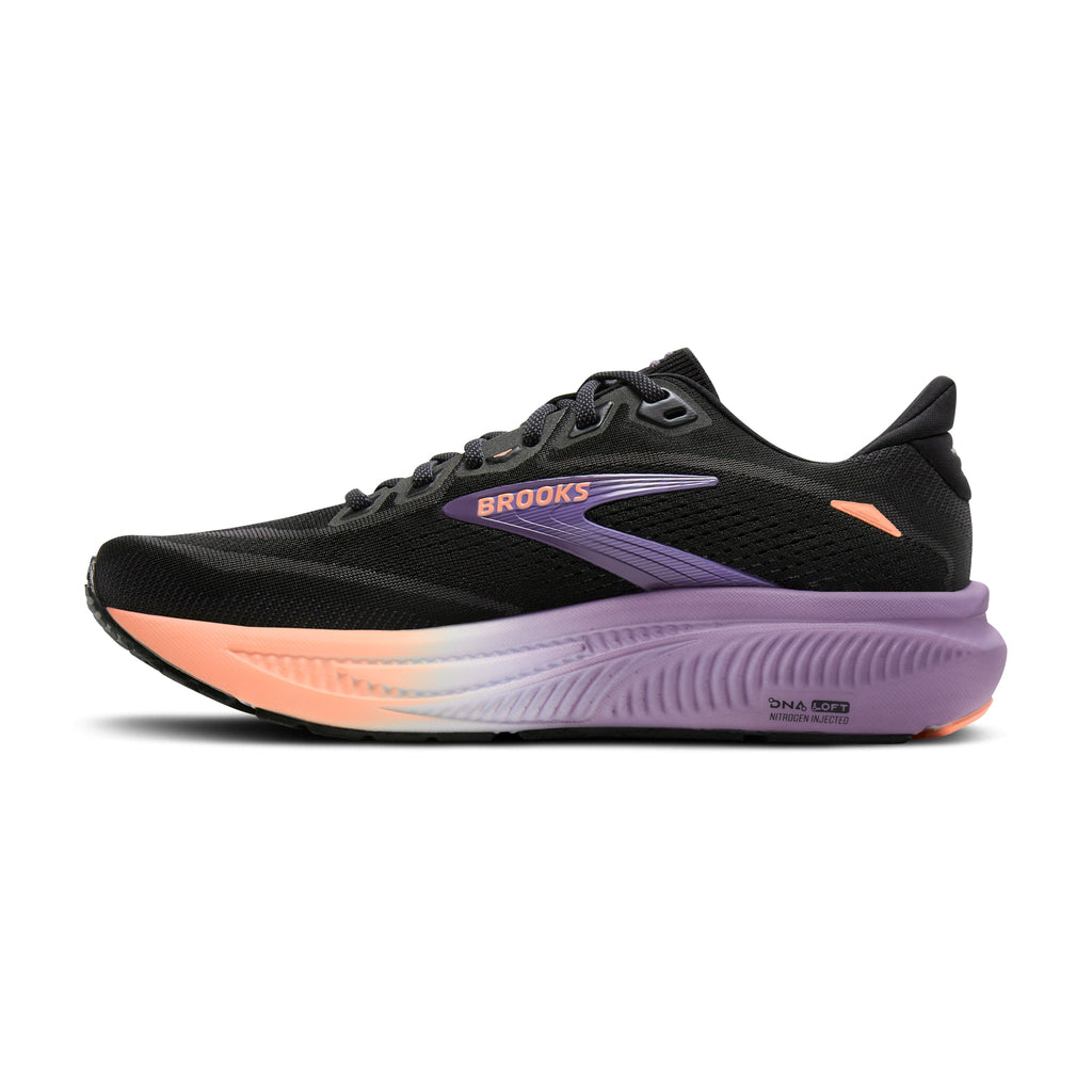 Women's Brooks Ghost 18 Black / Mulled Grape / Peach medial