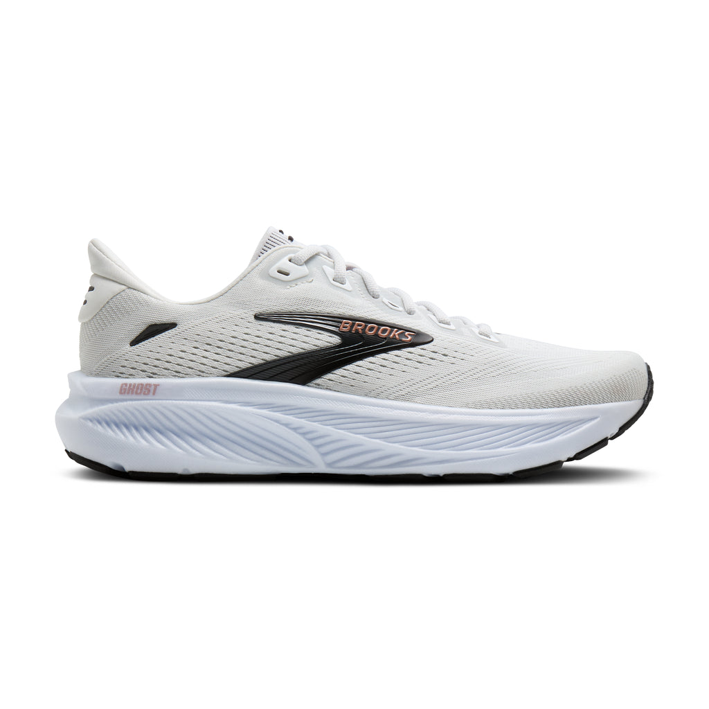 Women's Brooks Ghost 18 (Narrow 2A) White / Black / Rose Gold lateral