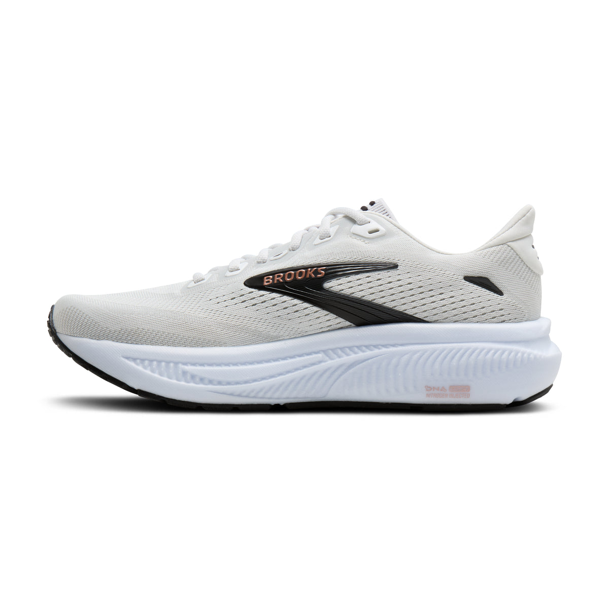 Women's Brooks Ghost 18 (Extra Wide 2E) White / Black / Rose Gold medial