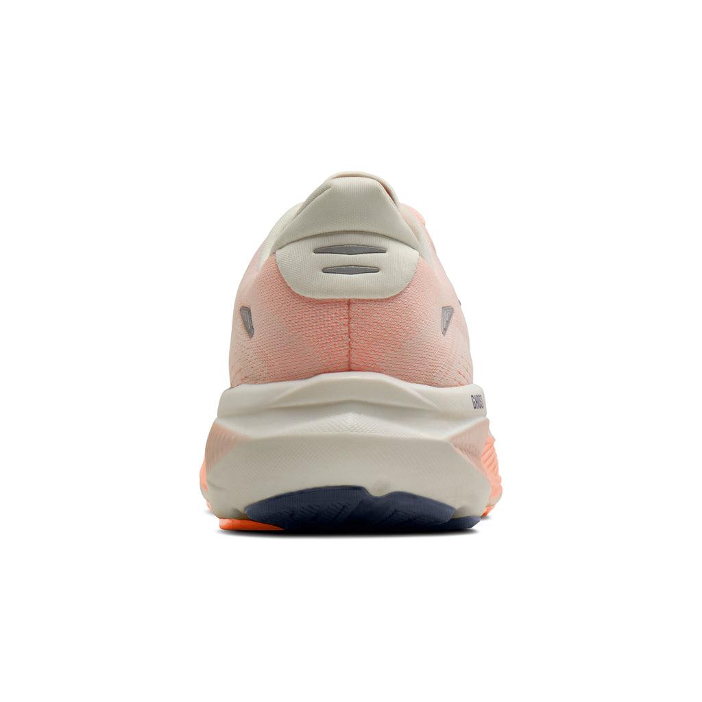 Women's Brooks Ghost 18 (Wide D) Star White/Cyber Peach/Grey heel