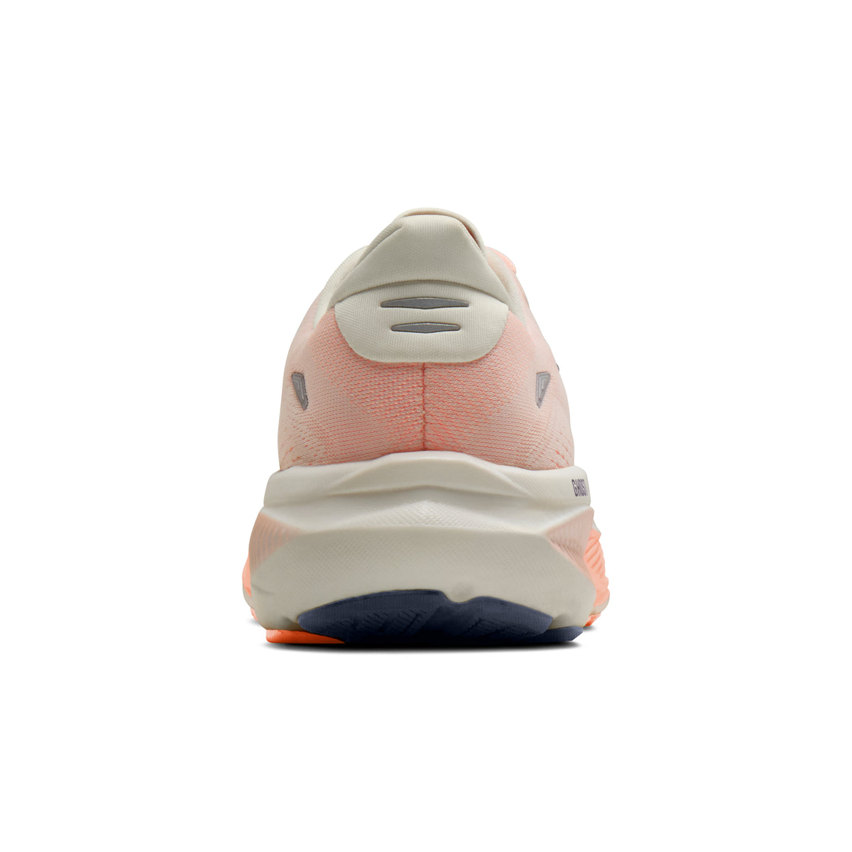 Women's Brooks Ghost 18 (Wide D) Star White/Cyber Peach/Grey heel