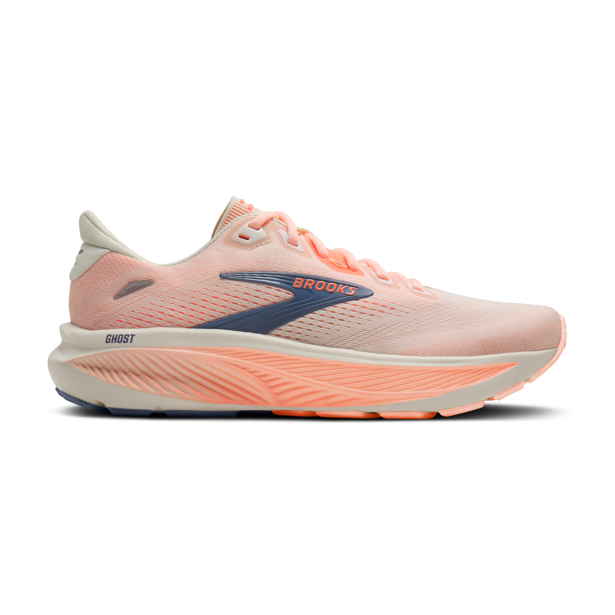 Women's Brooks Ghost 18 (Wide D) Star White/Cyber Peach/Grey lateral
