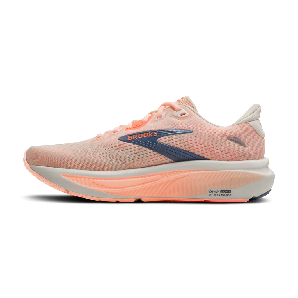 Women's Brooks Ghost 18 (Wide D) Star White / Cyber Peach / Grey medial