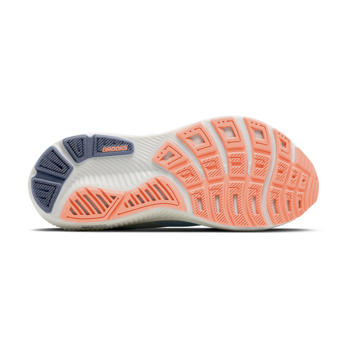 Women's Brooks Ghost 18 (Wide D) Star White/Cyber Peach/Grey outsole