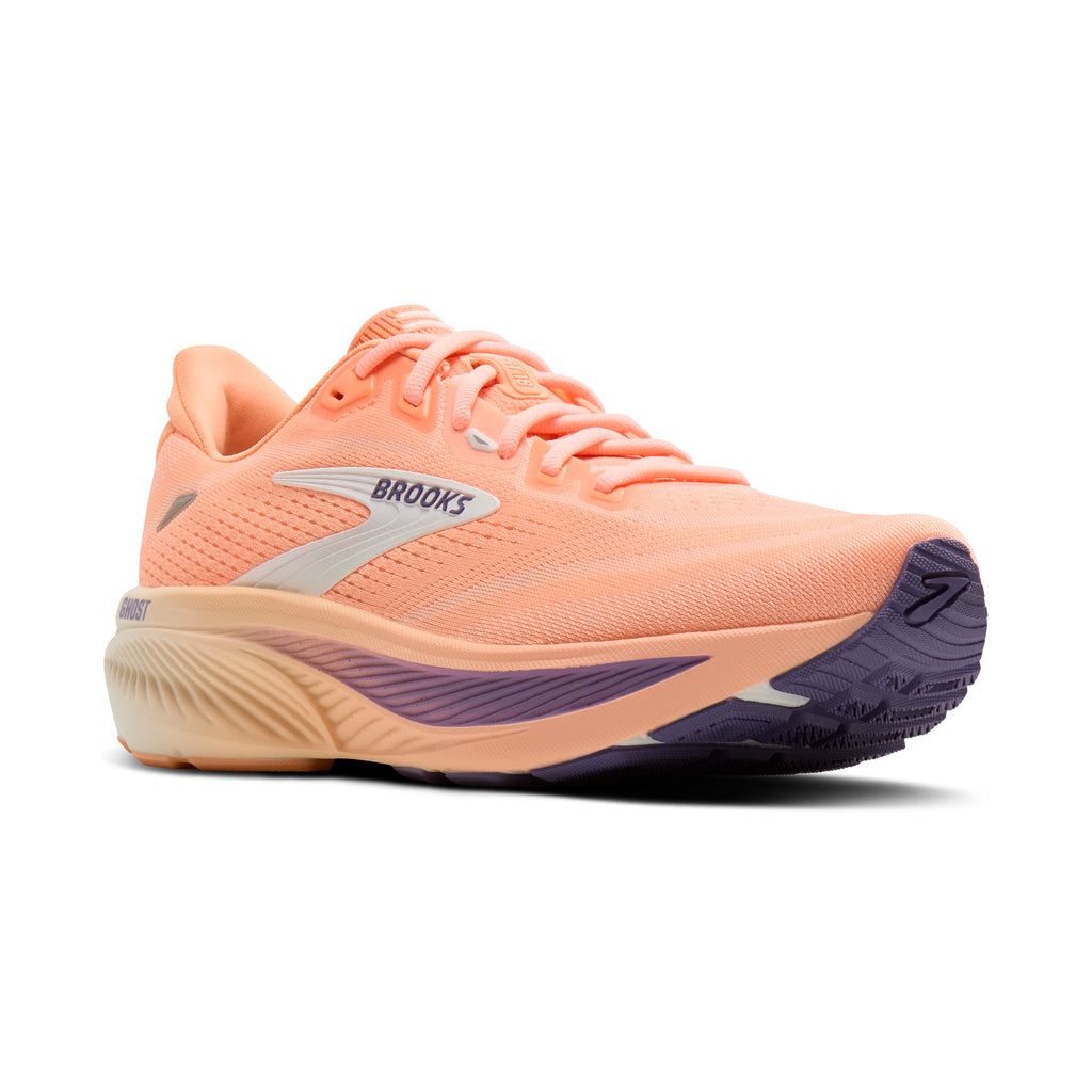 Women's Brooks Ghost 18 Peach / Grape / Coconut pair angle