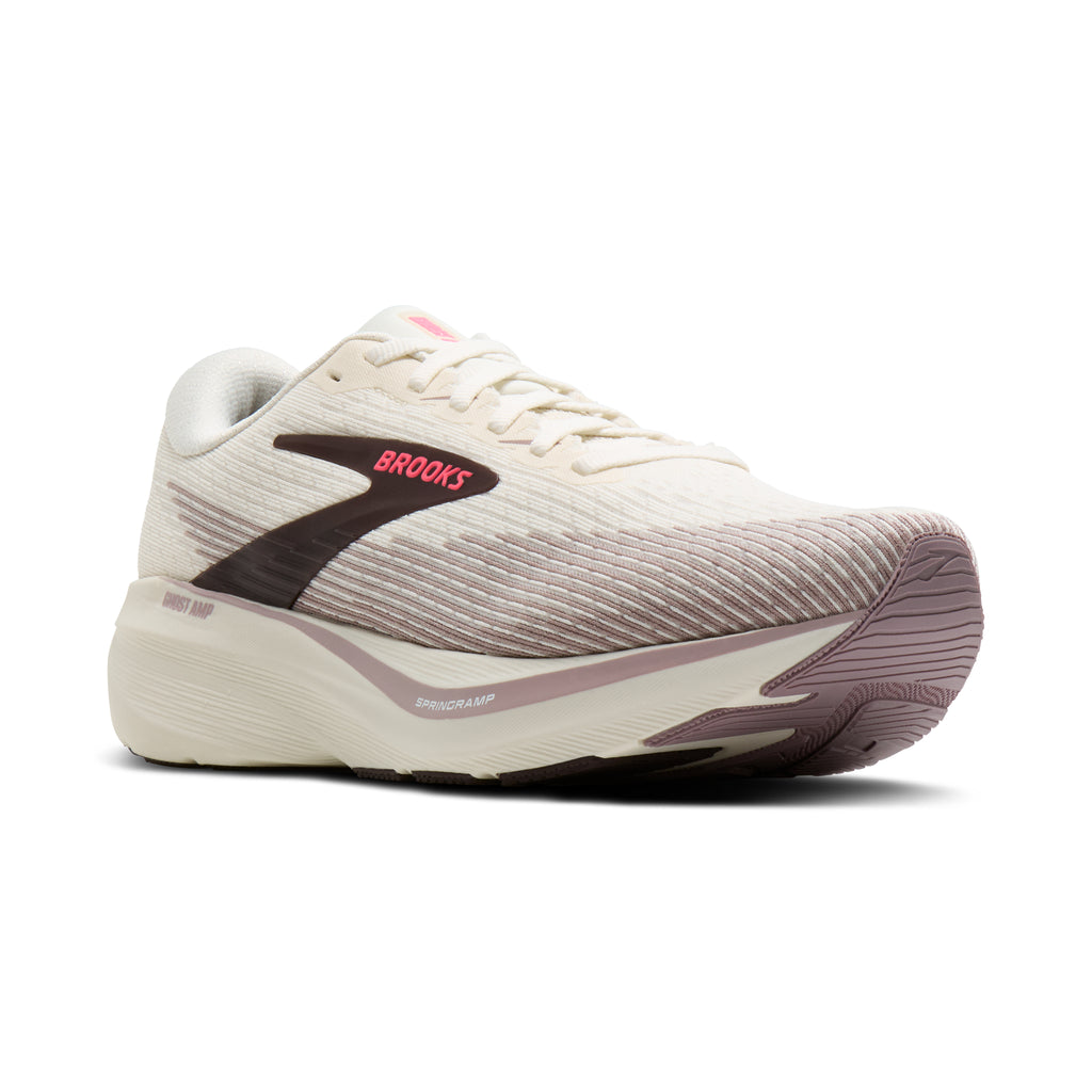 Women's Brooks Ghost Amp Arctic Wolf / Dove / Pink pair angle