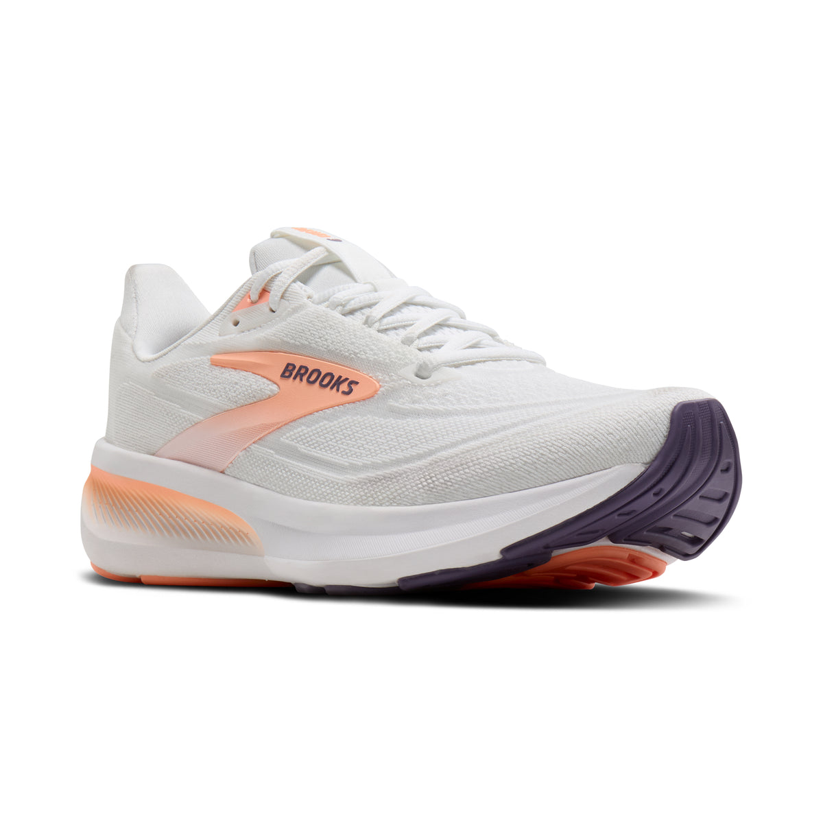 Women's Brooks Revel 9 White/Cyber Peach/Purple pair angle