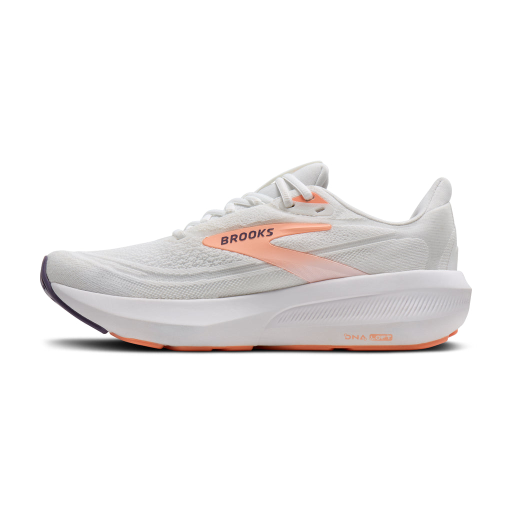 Women's Brooks Revel 9 White/Cyber Peach/Purple medial