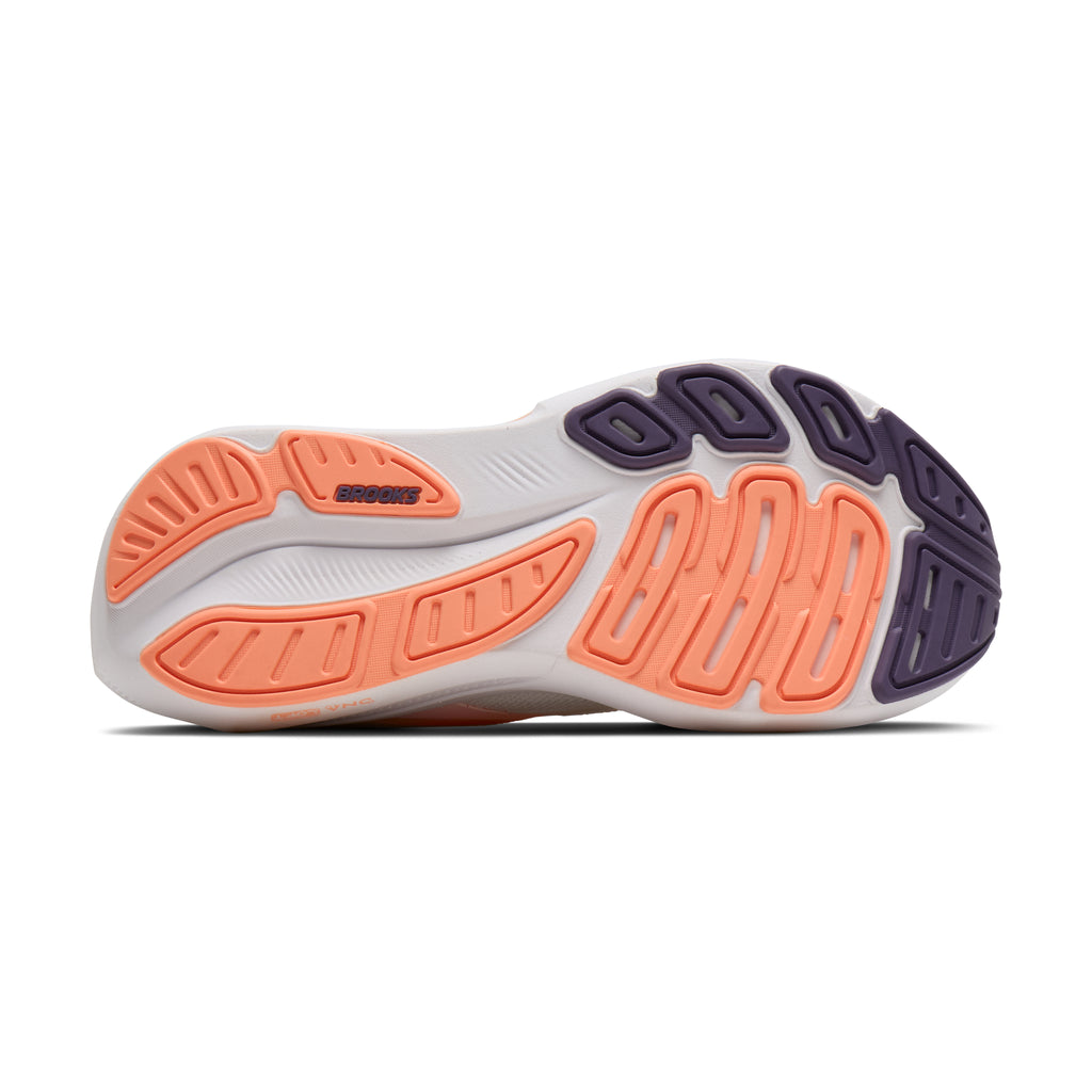 Women's Brooks Revel 9 White/Cyber Peach/Purple outsole